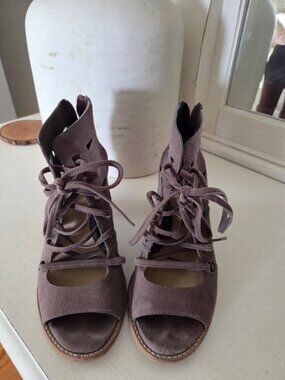 Vince Camuto Leather lace-up peep toe booties